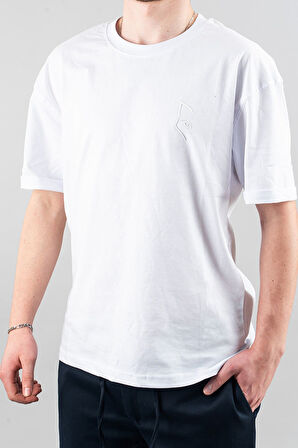 Erkek Özel Bisiklet Yaka Tişört Basic Yarı Owersize Düz Baskılı T-Shirt