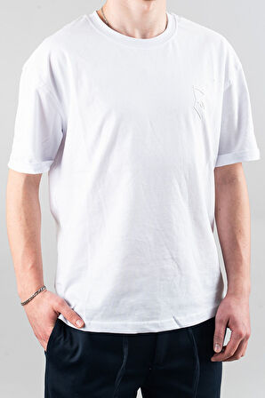 Erkek Özel Bisiklet Yaka Tişört Basic Yarı Owersize Düz Baskılı T-Shirt