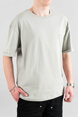 Erkek Özel Bisiklet Yaka Tişört Basic Yarı Owersize Düz Baskılı T-Shirt