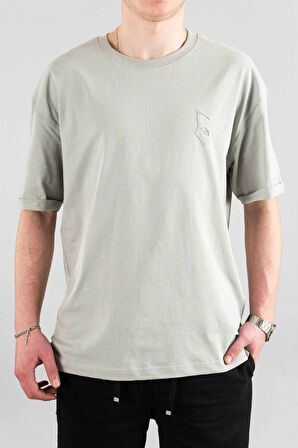 Erkek Özel Bisiklet Yaka Tişört Basic Yarı Owersize Düz Baskılı T-Shirt