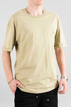 Erkek Özel Bisiklet Yaka Tişört Basic Yarı Owersize Düz Baskılı T-Shirt