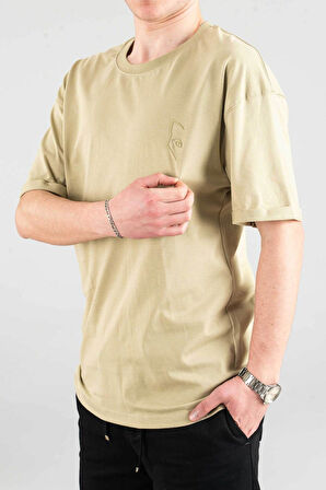 Erkek Özel Bisiklet Yaka Tişört Basic Yarı Owersize Düz Baskılı T-Shirt