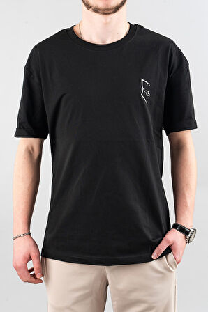 Erkek Özel Bisiklet Yaka Tişört Basic Yarı Owersize Düz Baskılı T-Shirt