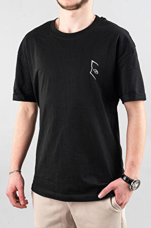 Erkek Özel Bisiklet Yaka Tişört Basic Yarı Owersize Düz Baskılı T-Shirt