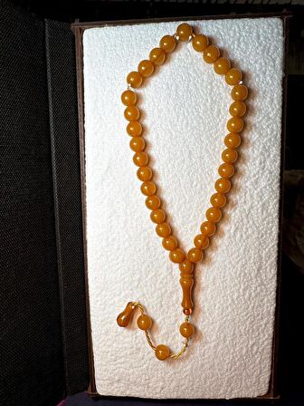 ÇUBUK KEHRİBAR TESBİH SARI RENK SİSTEMLİ KÜRE KESİM T-122