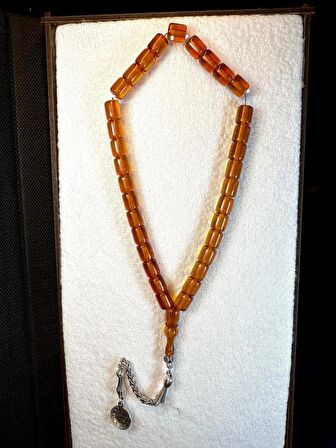 ÇUBUK KEHRİBAR TESBİH BAL RENKLİ KAPSÜL KESİM T-127