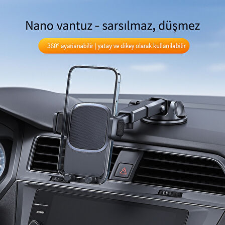 360° Döner Başlıklı Nano Vantuzlu Araç İçi Telefon Tutucu – Sarsılmaz, Ayarlanabilir ve Güçlü Tutuş