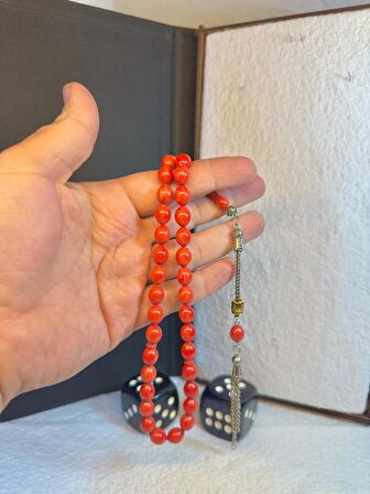 Katalin Tesbih Kırmızı Renkli Beyzi Kesim T-15