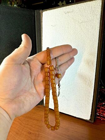 SIKMA ÇUBUK KEHRİBAR TESBİH BAL-SARI RENKLİ TEKERLEK KESİM 10MM T-157