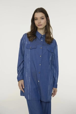 T-1663 LUMİRA TUNİK 42-48 Mavi Tunik