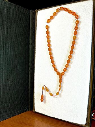 SIKMA KEHRİBAR TESBİH TURUNCU RENKLİ BEYZİ KESİM T-180