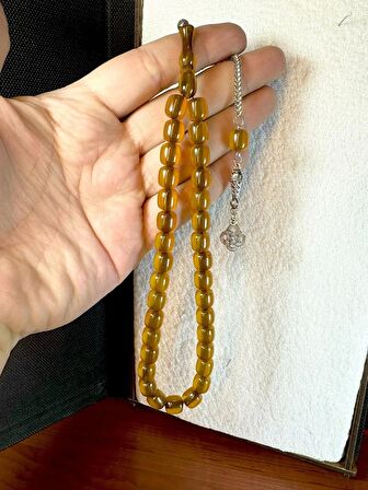 ÇUBUK KEHRİBAR TESBİH SARI-BAL RENKLİ KAPSÜL KESİM T-188