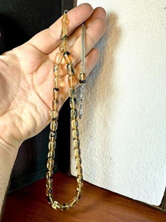ATEŞ KEHRİBAR TESBİH ŞEFFAF RENKLİ KAPSÜL KESİM T-195