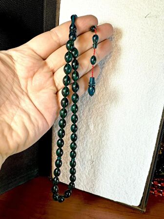 ATEŞ KEHRİBAR TESBİH YEŞİL RENK BEYZİ KESİM T-196