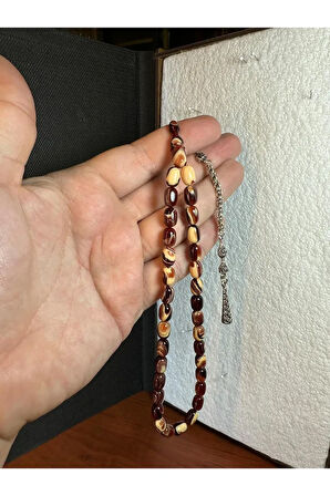 SIKMA KEHRİBAR TESBİH KAHVERENGİ/KREM KAPSÜL KESİM 7X10MM T-259