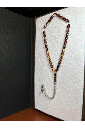 SIKMA KEHRİBAR TESBİH KAHVERENGİ/KREM KAPSÜL KESİM 7X10MM T-259