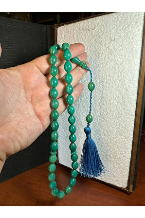 SIKMA ÇUBUK KEHRİBAR TESBİH BEYZİ KESİM YEŞİL RENKLİ 7MM X 11MM T-266