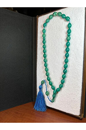 SIKMA ÇUBUK KEHRİBAR TESBİH BEYZİ KESİM YEŞİL RENKLİ 7MM X 11MM T-266