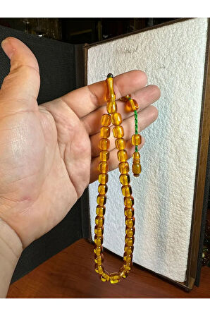 SIKMA ÇUBUK KEHRİBAR TESBİH 6MM X 10MM SARI RENKLİ KAPSÜL KESİM T-270