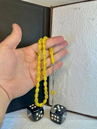 Altın Varaklı Tesbih Kapsül Kesim Sarı Renkli T-28