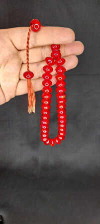 Sıkma Çubuk Kehribar Tesbih Basık Kesim/model Kırmızı Renk T-311