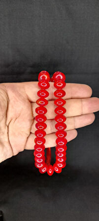 Sıkma Çubuk Kehribar Tesbih Basık Kesim/model Kırmızı Renk T-311