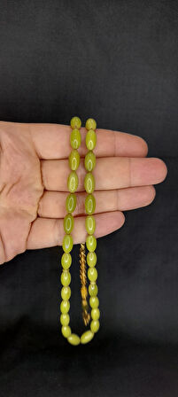 Sıkma Kehribar Tesbih Yeşil Renkli Beyzi Kesim T-326