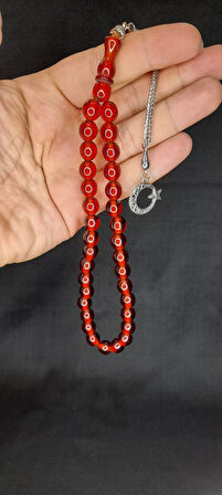 Çubuk Kehribar Tesbih Küre Kesim Kırmızı Renk T-327