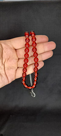 Çubuk Kehribar Tesbih Küre Kesim Kırmızı Renk T-327