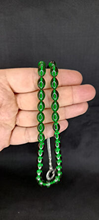 Çubuk Kehribar Tesbih Beyzi Kesim Yeşil Renk T-368