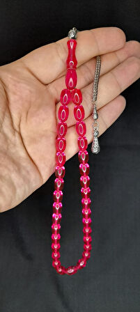ATEŞ KEHRİBAR TESBİH PEMBE RENKKAPSÜL KESİM T-378