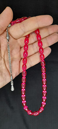 ATEŞ KEHRİBAR TESBİH PEMBE RENKKAPSÜL KESİM T-378
