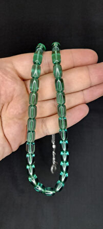 ATEŞ KEHRİBAR TESBİH YEŞİL RENK KAPSÜL KESİM T-379