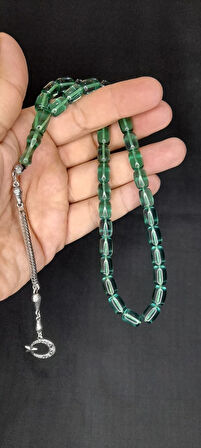 ATEŞ KEHRİBAR TESBİH YEŞİL RENK KAPSÜL KESİM T-379