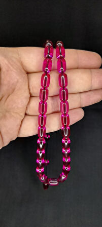 ATEŞ KEHRİBAR TESBİH PEMBE RENK KAPSÜL KESİM T-380