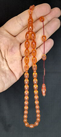 ATEŞ KEHRİBAR TESBİH PEMBE RENKLİ BEYZİ KESİM T-383