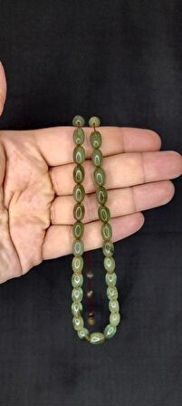 ATEŞ KEHRİBAR TESBİH YEŞİL RENK BEYZİ KESİM T-392