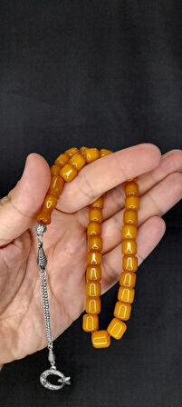 SIKMA ÇUBUK KEHRİBAR TESBİH KOYU SARI RENK KAPSÜL KESİM T-398