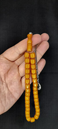 SIKMA ÇUBUK KEHRİBAR TESBİH KOYU SARI RENK KAPSÜL KESİM T-398