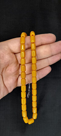 SIKMA ÇUBUK KEHRİBAR TESBİH KAPSÜL KESİM SARI RENK T-399