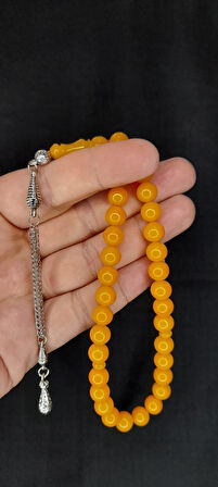 ÇUBUK KEHRİBAR TESBİH SARI RENK KÜRE KESİM T-402