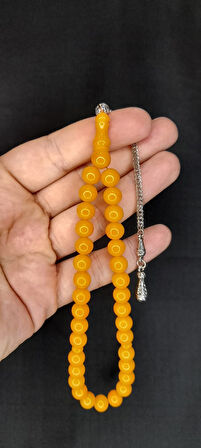 ÇUBUK KEHRİBAR TESBİH SARI RENK KÜRE KESİM T-402