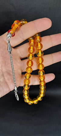 ÇUBUK KEHRİBAR TESBİH SARI RENKLİ KÜRE KESİM T-408
