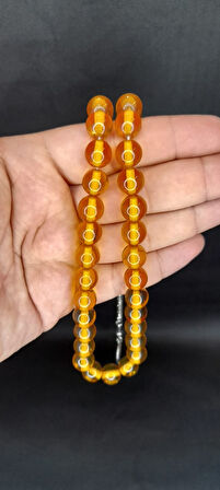 ÇUBUK KEHRİBAR TESBİH SARI RENKLİ KÜRE KESİM T-408