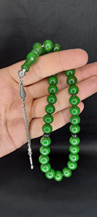 ÇUBUK KEHRİBAR TESBİH YEŞİL RENK KÜRE KESİM 10MM T-409