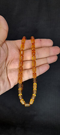 ATEŞ KEHRİBAR TESBİH SARI RENKLİ KAPSÜL KESİM T-415