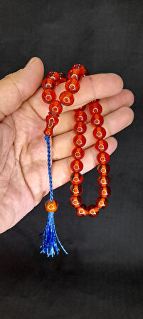 ÇUBUK KEHRİBAR TESBİH AÇIK TURUNCU KÜRE KESİM T-423