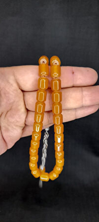 ÇUBUK KEHRİBAR TESBİH SARI RENK KAPSÜL KESİM T-440