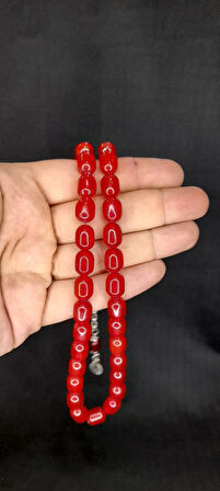 ÇUBUK KEHRİBAR TESBİH KIRMIZI RENK KAPSÜL KESİM T-441