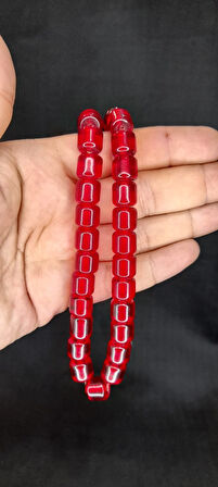 ÇUBUK KEHRİBAR TESBİH KIRMIZI RENK KAPSÜL KESİM T-442